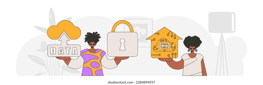 Guy and girl are a duo in the IoT sector, cartoonized hip style.