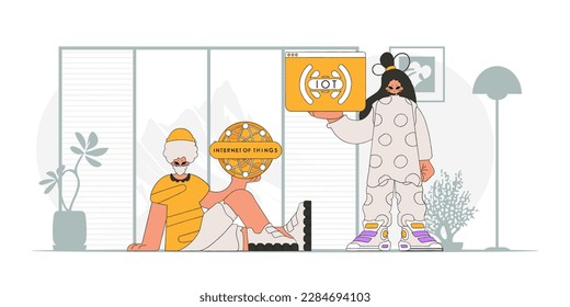 Guy and girl form a duo in IoT sector, with a modernised vectorised avatar.