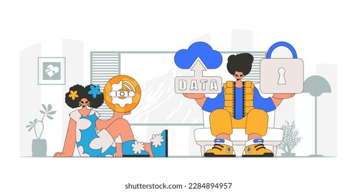 Guy and girl form a partnership in the IoT industry, as seen through a modern vector character style.