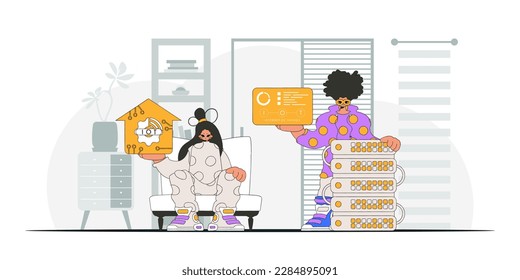 Guy and girl form a partnership in the IoT industry, as seen through a modern vector character style.
