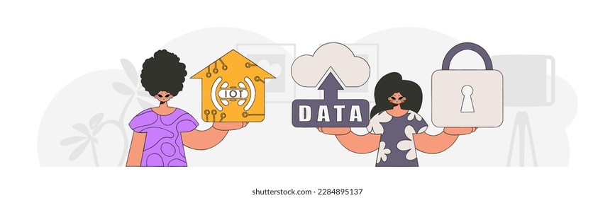Guy and girl form a partnership in the IoT industry, as seen through a modern vector character style.