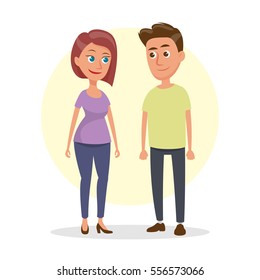 The guy and the girl getting close each other on white background. Vector illustration