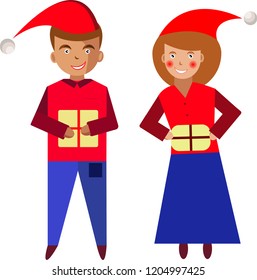 guy and girl with gifts in their hands in vector