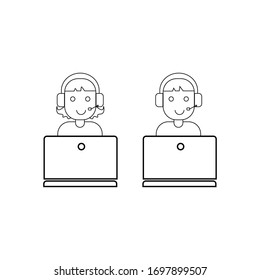 The guy and the girl with headphones with a microphone behind a laptop icon. Players sign