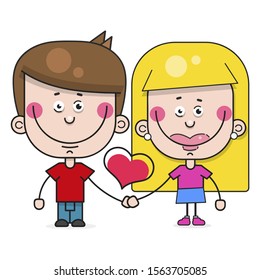 Guy And Girl Holding Hands Between Them Love. Vector Illustration Suitable For Greeting Card, Poster Or T-shirt Printing.