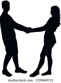 guy and girl holding hands silhouette on a white background