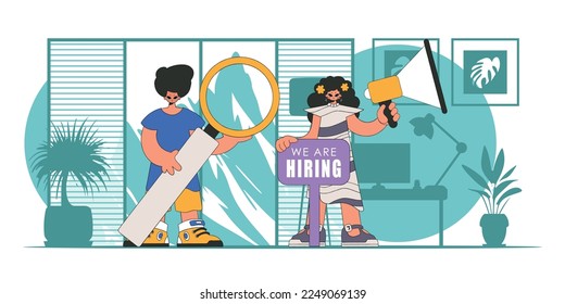 The guy and the girl are HR specialists. Human resource and recruitment.