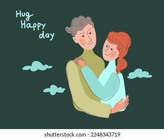 El chico y la chica están abrazando. Dibujo de doodle vectorial colorido para el día de San Valentín. 