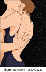 The guy and the girl are hugging. Vector illustration. Feelings, tenderness, love. Man and woman