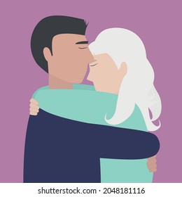 Guy and girl hugging.Vector illustration