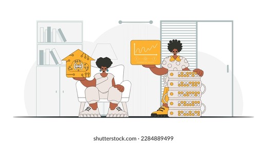 A guy and girl join forces in the IoT industry, representing a modern vector character style.