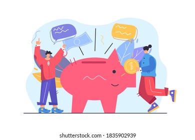 Guy and girl save money in flat style