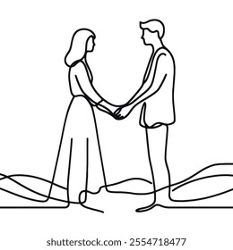 Guy and girl show heart with hands together Continuous one line drawing