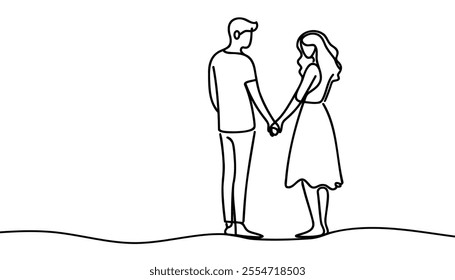 Guy and girl show heart with hands together Continuous one line drawing