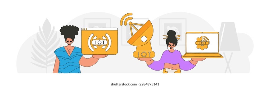 .Guy and girl are the team changing the internet of things industry with their modern vector character style.