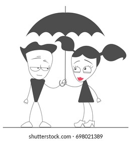 Guy and the girl under an umbrella 
