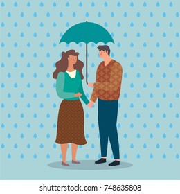 The guy and the girl under the umbrella