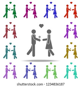 guy gives his favorite flowers icon. Elements of People in love in multi color style icons. Simple icon for websites, web design, mobile app, info graphics