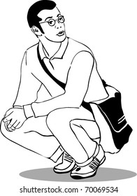 guy with glasses perched on his haunches