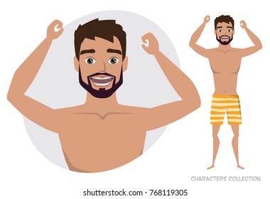 The guy is happy and smiling.