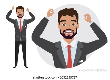 The guy is happy and smiling. Emotion of joy and glee on the man face