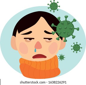 the guy has the flu virus, runny nose