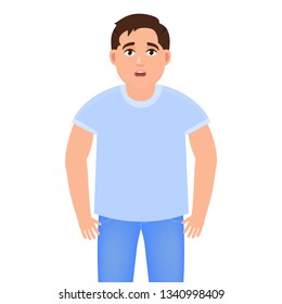 The guy has poor health, the man has something to hurt, a bad mood, the man is dressed in jeans and a T-shirt, a character in a cartoon style