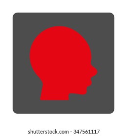 Guy Head vector icon. Style is flat rounded square silver button with red symbol, white background.