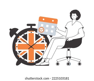 The guy helps teaches English. The concept of learning a foreign language. Lineart modern style. Isolated, vector illustration.