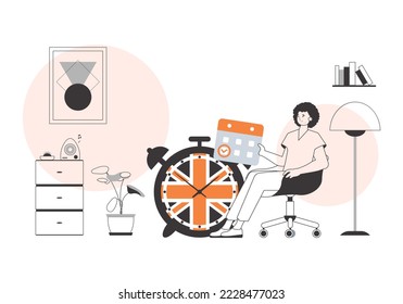The guy helps teaches English. The concept of learning a foreign language. Lineart modern style.