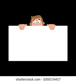 Guy Hidden looks out. man is hiding. Vector illustration.