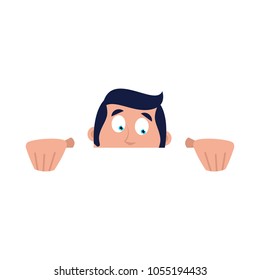 Guy Hidden looks out. man is hiding. Vector illustration.
