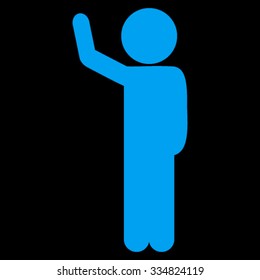 Guy Hitchhike vector icon. Style is flat symbol, blue color, rounded angles, black background.