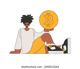 The guy is holding bitcoin. Character trendy style.