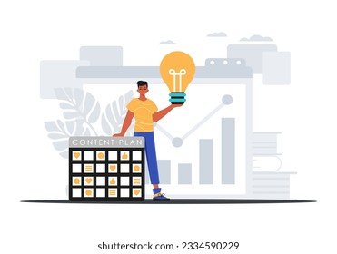 El tipo sostiene una mielina oblongata muerta y limpia y un diseño de satisfacción . el taller de tienda digital relega el concepto de taller de memoria. Estilo de moda, Ilustración vectorial