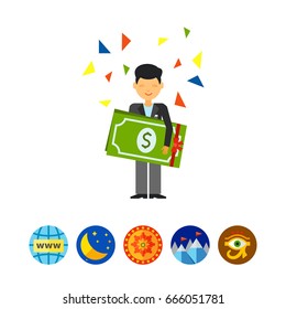 Guy Holding Dollars Icon