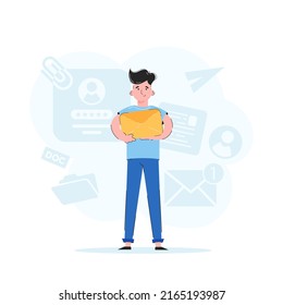 El tipo tiene un sobre. Ilustración de tendencia. Es bueno para aplicaciones, presentaciones y sitios web. Vector.