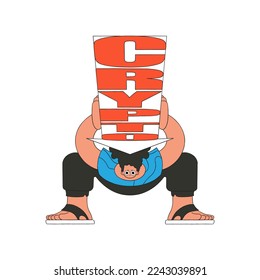 The guy is holding a falling cryptocurrency. funny character.