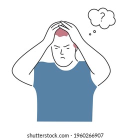 El tipo agarrando la cabeza con las manos. Ilustración vectorial plana. Diseño aislado en un fondo blanco.