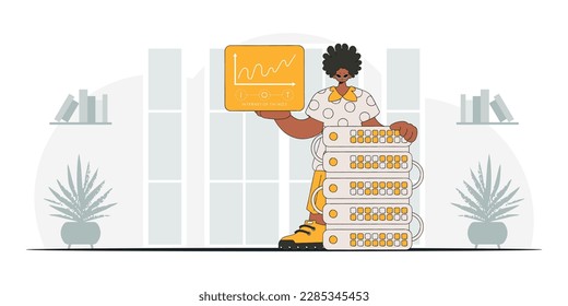Guy holding an IoT logo, in a contemporary vector style.