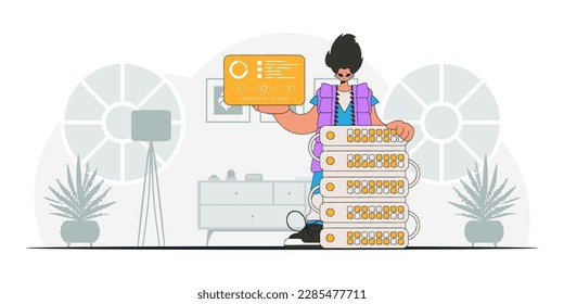 Guy holding IoT logo with modern vector style