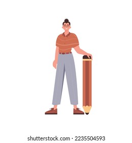 The guy is holding a pencil. Modern trendy style.