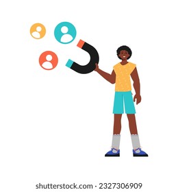 El tipo tiene una atractiva charla en su empinado , que atrae la atención. Estilo de moda, Ilustración vectorial