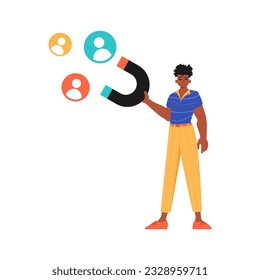 The Guy holds a attract chat up in his plunge , which attracts matter. Trendy style, Vector Illustration