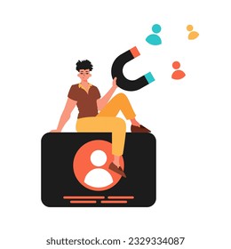 The Guy holds a attract chat up in his immerse , which attracts matter. Trendy style, Vector Illustration
