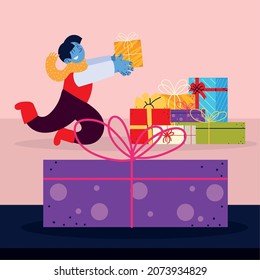 caricatura de la caja de regalo de un chico