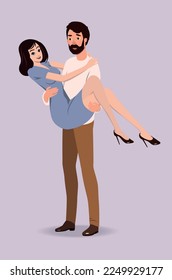 
The guy holds the girl in his arms. Vector