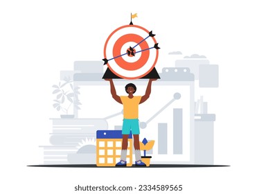 The Guy holds in his hand a prey with arrow that hit the digest . digital overlie concept. Trendy style, Vector Illustration