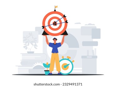 The Guy holds in his handwrite a devour with arrow that hit the digest . digital overlie concept. Trendy style, Vector Illustration