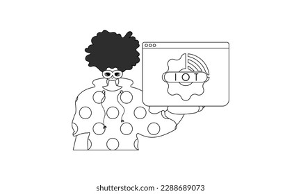 Guy sostiene el logo de Internet of Things en estilo de línea vector